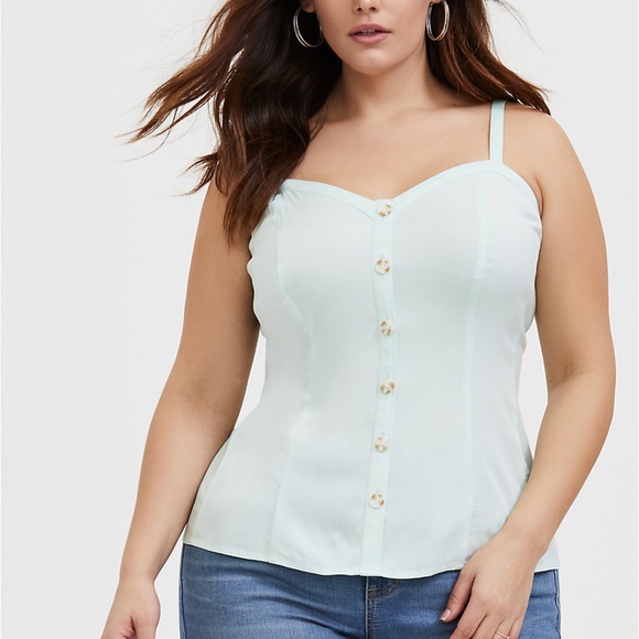 torrid Tops - Torrid Mint Blue Challis Fit & Flare Midi Blouse Top Size 5 or 28 5X